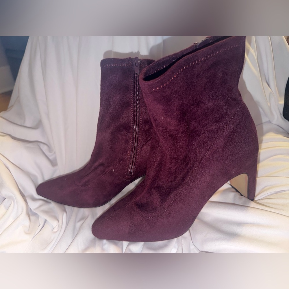 Ann Taylor Elegant Burgundy Suede Ankle Boots